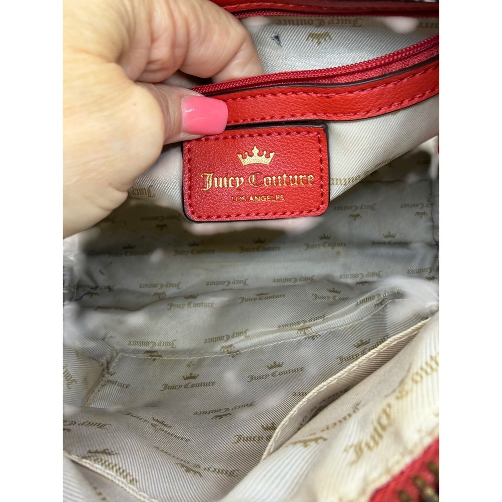 Juicy Couture Tan Red Logo Canvas Satchel Handbag Heart Charm Y2K Style - Picture 5 of 9